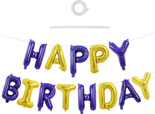 Miniatura 31 de TONIFUL Pancarta de Globos Negros de Feliz Cumpleaños de 16 Pulgadas con Letras de Papel de Aluminio Mylar, Cartel Banderín Reutilizable