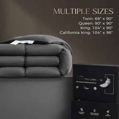 Miniatura 5 de downlux - Edredón de Fibra de Pluma y Plumón de Ganso Tamaño Queen, Edredón Esponjoso para Todas las Estaciones, Insertos de Edredón Queen Gris