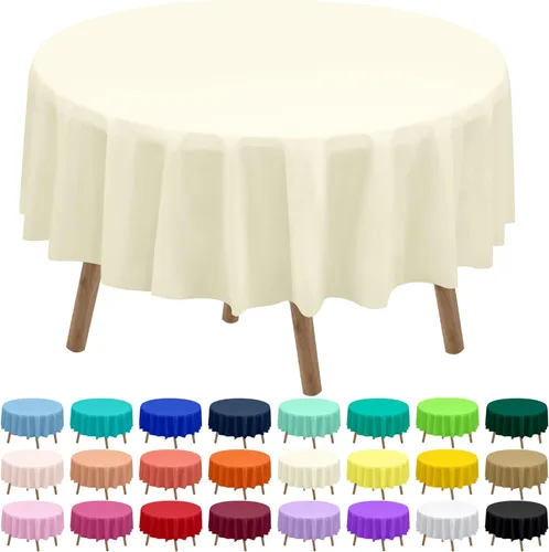 Miniatura 30 de Paquete de 2 manteles de plástico desechables de 84 pulgadas de color azul aguamarina, manteles circulares para baby shower, baby shower, PEVA, azul