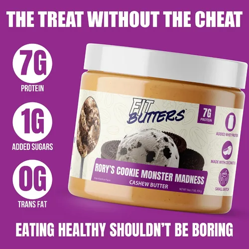 Miniatura 4 de FIt Butters Rory's Cookie Monster Madness (Galletas y Crema de Galleta Mantequilla de Anacardo), Mantequilla de Nueces con Proteína Añadida y Aceite
