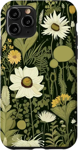 Miniatura 28 de iPhone 13 Wildflower, patrón de flores botánicas verdes, funda de flores silvestres boho