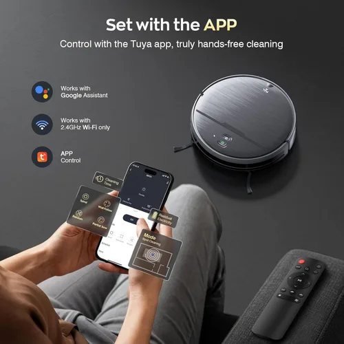 Miniatura 6 de Combo robot de aspiradora y trapeador, succión fuerte de 2300 Pa, caja de polvo 2 en 1 y tanque de agua, funciona con Alexa/Google Assistant, largo