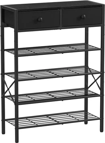Miniatura 10 de Zapatero para entrada, organizador de zapatos de 4 niveles con 2 cajones no tejidos, estante de almacenamiento de metal para 12-16 pares de zapatos
