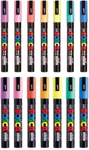 Posca marcadores de pintura acrílica pastel 7 colores juego total 14 bolígrafos punta ancho 0.9~0.051 in y 0.071-0.098 in PC-3M7C/PC-5M7C