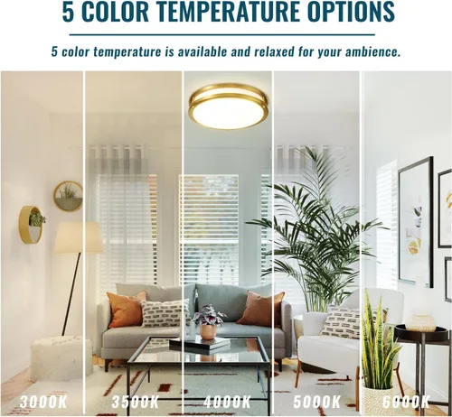 Miniatura 3 de Lámpara de Techo Dorada 24W, Lámpara de Techo LED de Montaje Empotrado de 12 Pulgadas para Dormitorio, Cocina, Baño, Lámpara de Techo Regulable
