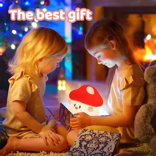 Miniatura 8 de Luz nocturna de hongos, lámpara de silicona blanda para niños, control de grifo, 2 niveles de brillo, batería de 50 horas, temporizador automático