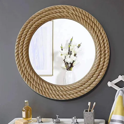 Miniatura 8 de Espejo de pared redondo náutico con cuerda de yute, espejos costeros para baño/sala de estar, espejo decorativo para colgar en la pared, espejo