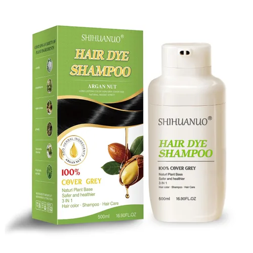 SHIHUANUO Champú de tinte negro para cabello gris, champú de color 3 en 1 con 6 extractos de hierbas, cobertura 100% de canas, fácil de teñir, de