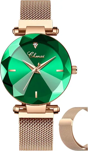 Miniatura 7 de MASTOP Reloj de pulsera de pulsera de acero inoxidable con correa magnética de cara de cristal para mujer