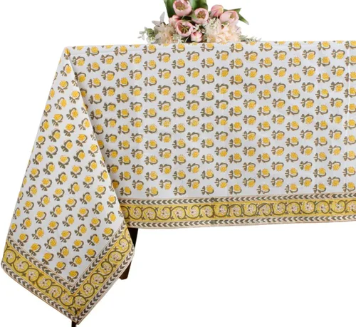 Miniatura 62 de Ridhi Mantel rectangular de algodón con estampado de bloque a mano amarillo mostaza, 102 x 48 pulgadas, reutilizable, decorativo para uso diario