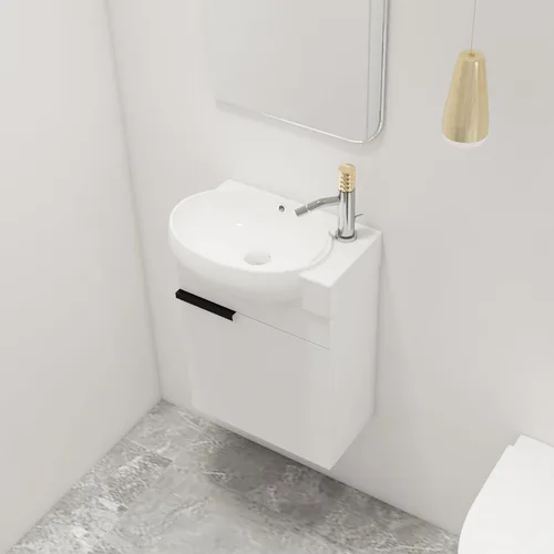 Miniatura 20 de Malwee Tocador de baño flotante de 18 pulgadas con lavabo, Tocador de baño de lavabo individual de 18 pulgadas montado en la pared, con 1 puerta