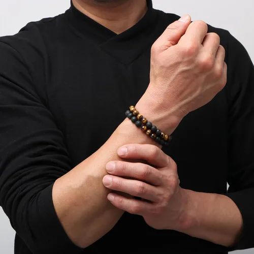 Miniatura 2 de Pulsera de ojo de tigre de roca de lava para hombre, regalos para cumpleaños, aniversario, regalos de Navidad para hombres, papá, marido, hijo