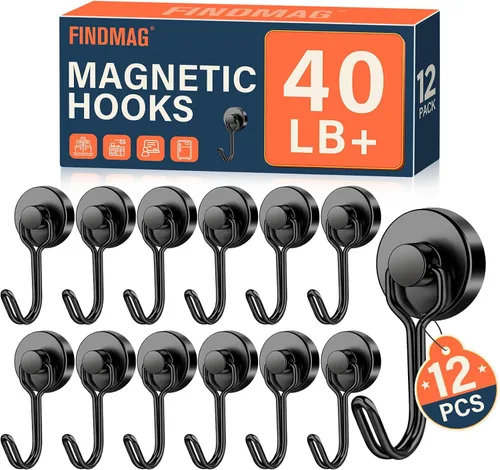 Miniatura 11 de FINDMAG Ganchos magnéticos giratorios de 60 libras, paquete de 4 ganchos magnéticos de neodimio resistentes, ganchos magnéticos fuertes para colgar