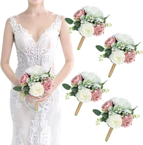 Miniatura 30 de Ramos de dama de honor para boda, juego de 6 ramos de flores artificiales para decoración de otoño, boda, propuesta de matrimonio, fiesta, Naranja
