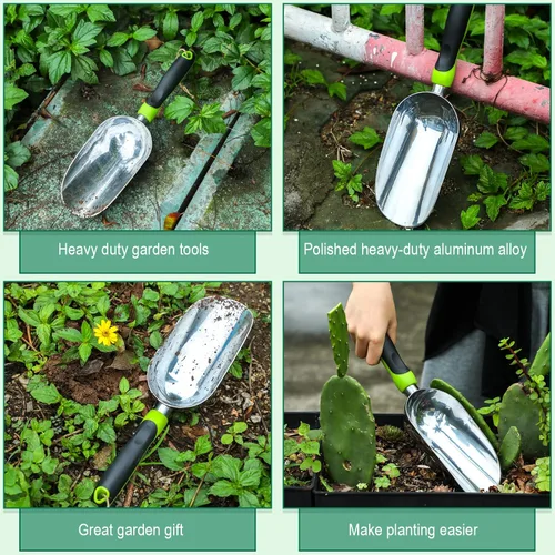 Miniatura 6 de Paleta de aluminio para trasplantadora de tierra de 13.39 x 3.82 pulgadas, herramientas de jardín a prueba de curvas, pala de mano grande