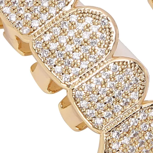 Miniatura 7 de Rejillas de dientes de cobre chapado en frío, oro plateado, dientes de diamante helados para hombres y mujeres rapero traje dientes joyería