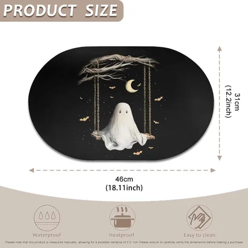 Miniatura 4 de Ghost Placemats Set of 2 Wipeable Faux Leather 12X18 Inch Waterproof Non-Slip Mats Spooky Table Decor Heat Resistant for Scary Dinner Party Fantasma