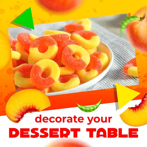Miniatura 5 de Peach Rings - Gomitas de caramelo de goma Bolsa de 1 libra Dulces agridulces clásicos Anillos de goma con textura masticable Gomitas
