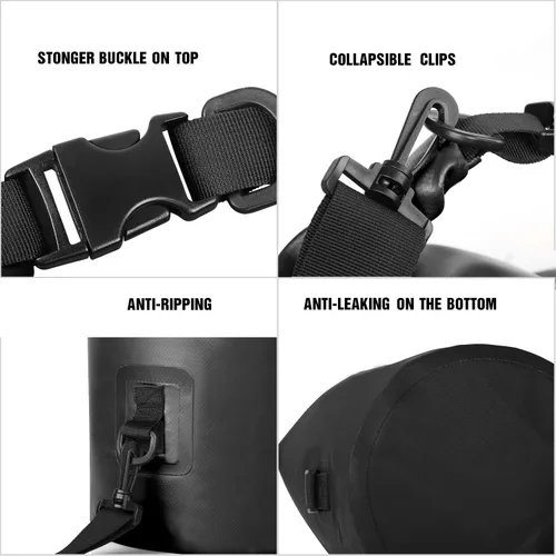 Miniatura 4 de Bolsa seca Unigear impermeable, 2L/5L/10L/20L/30L/40L, Bolsas flotantes y ligeras para kayak, navegación, pesca, natación y camping con funda Negro