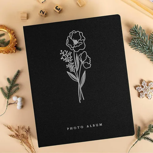 Miniatura 5 de Lanpn Álbum de fotos de 9 x 12 pulgadas, tapa dura de lino, sin ácidos, bolsillo de carga superior, libro de fotos con fundas que sostiene 52