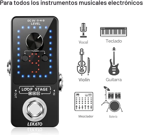 Miniatura 2 de LEKATO Looper - Pedal de guitarra, pedal afinador de bucle, 9 bucles, 40 minutos, tiempo de grabación, sobrecargas ilimitadas para guitarra