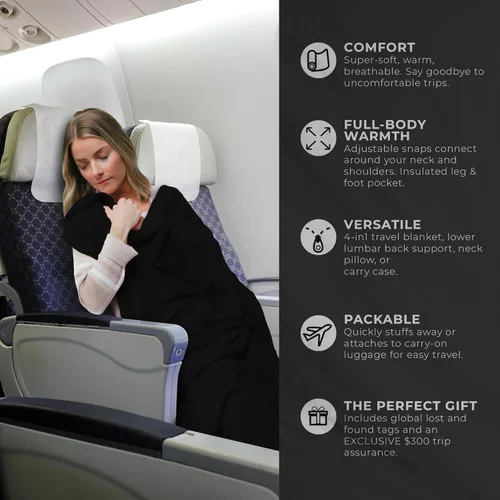 Miniatura 5 de Zero Grid Manta de viaje ligera – Manta de avión compacta de primera calidad con broches para el cuello, bolsillos acogedores para los pies, bolsa