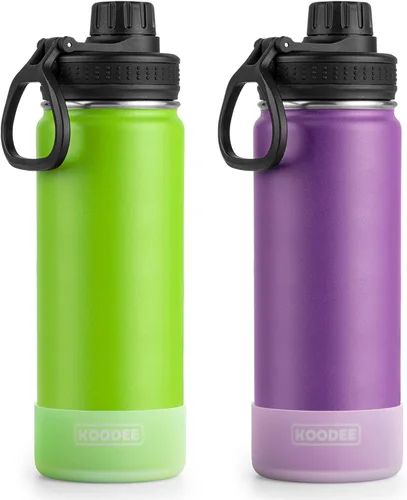 Miniatura 21 de Koodee Paquete de 2 botellas de agua, de 12 onzas, acero inoxidable, con aislamiento al vacío, con tapa de boquilla a prueba de fugas, color verde