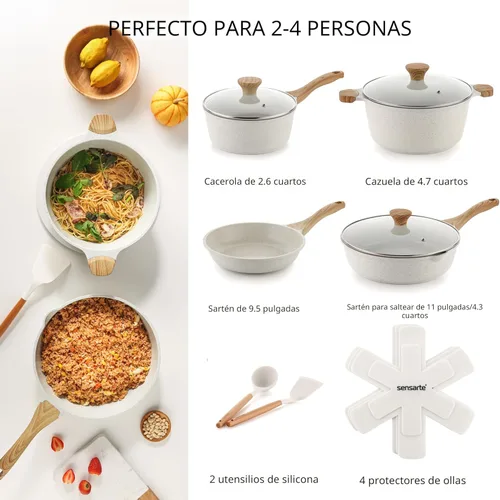 Miniatura 2 de SENSARTE Juego de utensilios de cocina de cerámica antiadherente de 13 piezas, juego de ollas y sartenes saludables, juego de cocina no tóxico