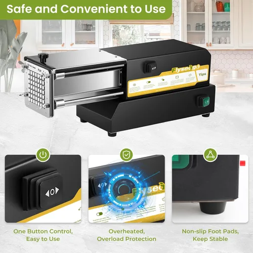 Miniatura 5 de Cortador de papas fritas eléctrico de acero inoxidable profesional con 4 cuchillas para uso comercial, doméstico y pepinos, zanahorias, batatas