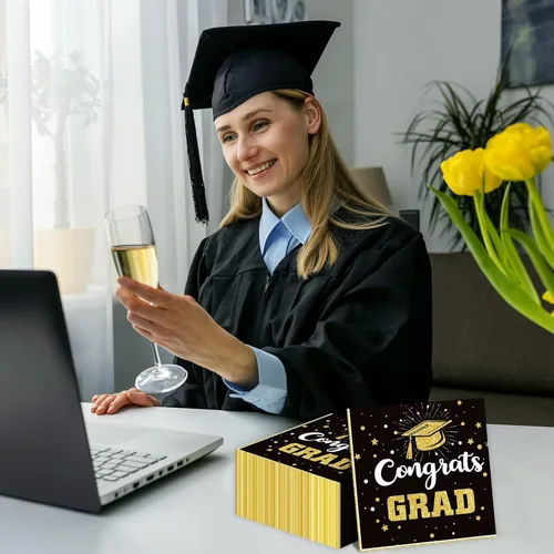 Miniatura 5 de Servilletas de fiesta de graduación negras y doradas 2026 Servilletas de graduación de felicitaciones de graduación con temática de felicitación