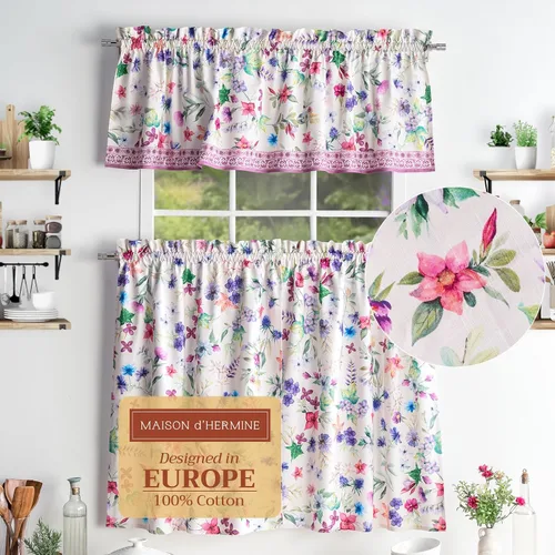 Miniatura 80 de Maison d' Hermine Juego de cortinas de cocina para ventanas, juego de cortinas de cocina 100% algodón, cenefas para el hogar [2 niveles