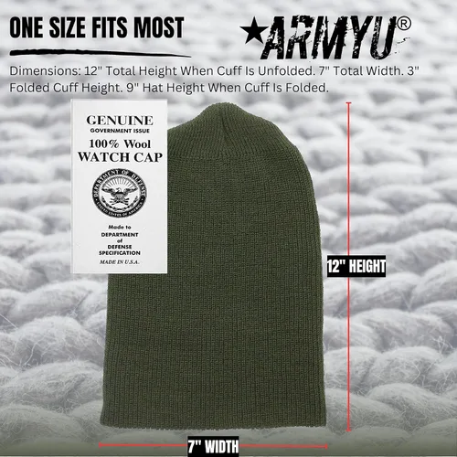 Miniatura 3 de ARMYU - Gorro de lana militar genuina para invierno, gorro de lana USN sólido con puños