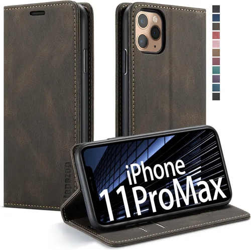 japezop Funda tipo cartera para iPhone 11 Pro Max con tarjetero [bloqueo RFID], funda magnética de cuero con tapa para iPhone 11 Pro Max de 6.5 Café