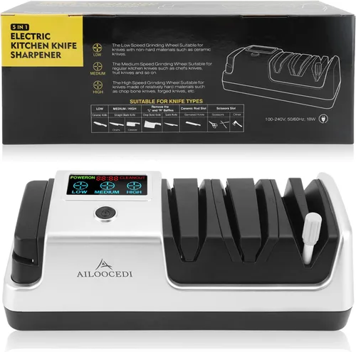 Miniatura 7 de Afilador de cuchillos eléctrico con pantalla LCD, afilador de cuchillos ajustable de velocidad de 3 etapas para todos los cuchillos de cocina