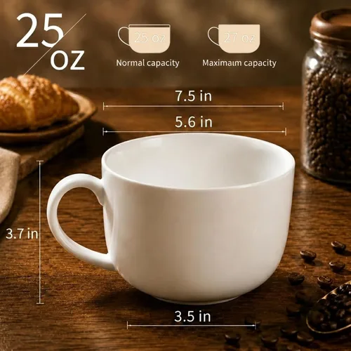 Miniatura 2 de Juego de tazas grandes de sopa con asas, 2,25 onzas, tazas de café de porcelana fina, aptas para microondas y cuencos de avena para café, té