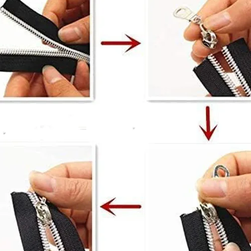 Miniatura 3 de Cremallera por Yarda 5# - Bobina Metálica de Nailon para Coser, Tapicería Plateada de 5 Yardas con 10 Tiradores de Oro Blanco para Manualidades