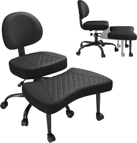 Miniatura 7 de GUNJI Silla de oficina ergonómica con patas cruzadas, silla de meditación giratoria de 360° con ruedas, silla para TDAH con reposapiés, soporte Negro