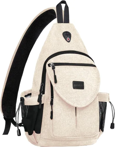 Miniatura 15 de MOSISO - Mochila bandolera/cruzada de lona para senderismo con bolsillo antirrobo Blanco perla