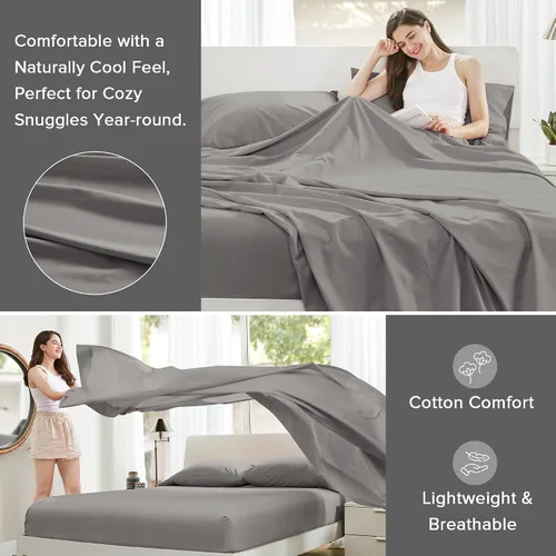 Miniatura 3 de Comfort Spaces - Sábanas 100% algodón, transpirables y ultrasuaves, frescas, bolsillo elástico de 14 pulgadas, para colchones de hasta 41 pulgadas