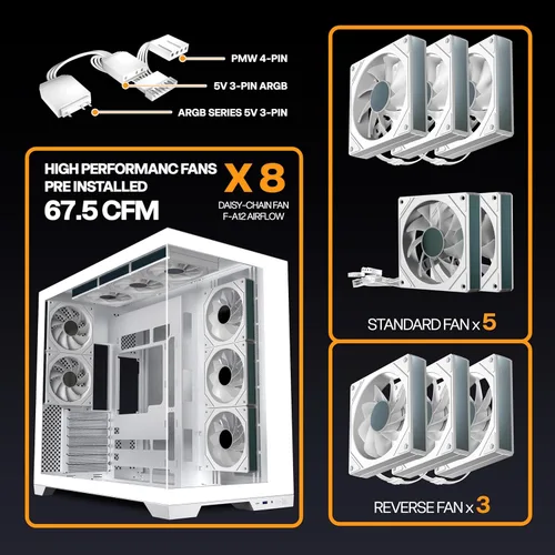 Miniatura 6 de KEDIERS PC CASE - 7 ventiladores ARGB preinstalados, carcasa de PC ATX de torre media con vidrio templado panorámico, carcasa de computadora