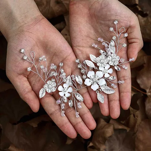 Miniatura 8 de Unicra Plata novia boda pelo vid flor novia pieza de pelo de diamantes de imitación accesorios para el pelo de cristal tocados joyería para mujeres
