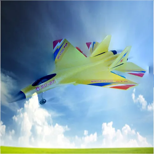 Miniatura 3 de Avión de combate amarillo SU-27 RC, avión de control remoto con vuelo de acrobacias, modelo de avión de espuma antichoque para adolescentes