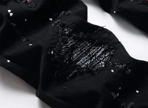 Miniatura 5 de OIIIO Pantalón Elástico con Parche Rasgado para Hombre de Ajuste Regular