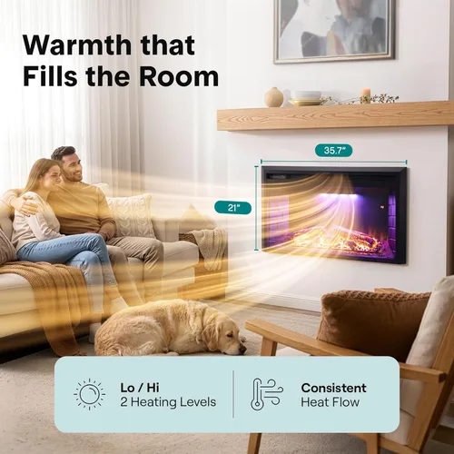 Miniatura 2 de SereneLife Inserto de chimenea eléctrica con calentador Control inteligente de aplicación Wi-Fi y control remoto Termostato ajustable de 700