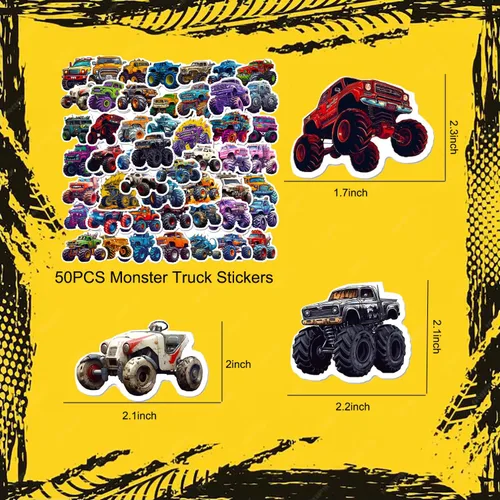 Miniatura 5 de Decoraciones de cumpleaños de Monster Truck incluyen 2 manteles, pancarta de cumpleaños, remolinos colgantes, calcomanías y guirnalda (Monstertruck)