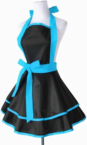 Miniatura 4 de Hyzrz lindos delantales de algodón hechos a mano estilo retro en negro para mujeres y niñas, delantal de cocina para pasteles, delantal de cocina