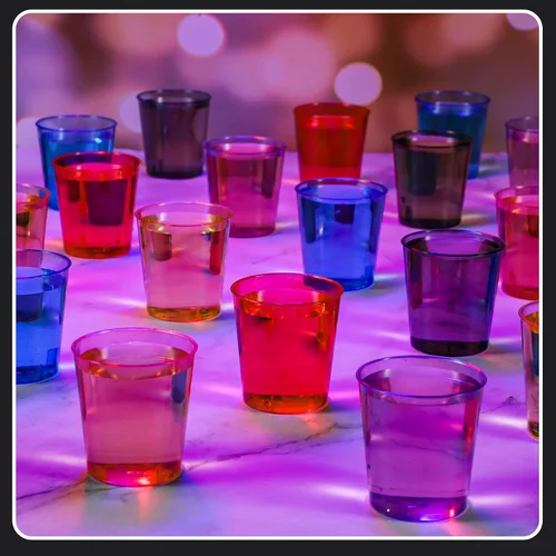Miniatura 7 de Tioncy 100 vasos de chupito de plástico neón de 1 oz, vasos de chupito desechables de colores, mini vasos de fiesta para beber para cóctel, whisky