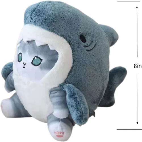 Miniatura 3 de Lindo juguete de peluche de gato de tiburón de 8 pulgadas, peluche de gato de camarón frito, almohada de peluche suave de gatito de tiburón, regalos