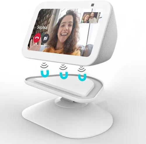 Miniatura 7 de Soporte ajustable para Echo Show 5 (3ª generación), Soporte con inclinación + giro, rotación multiángulo, base magnética antideslizante para Show 5