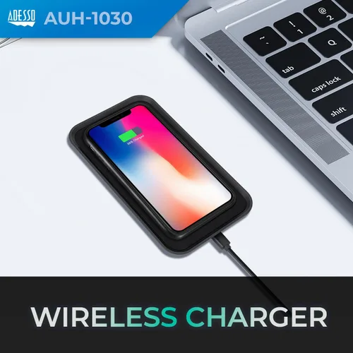 Miniatura 7 de Adesso AUH-1030 10W Max Qi certificado 3 bobinas almohadilla de carga inalámbrica